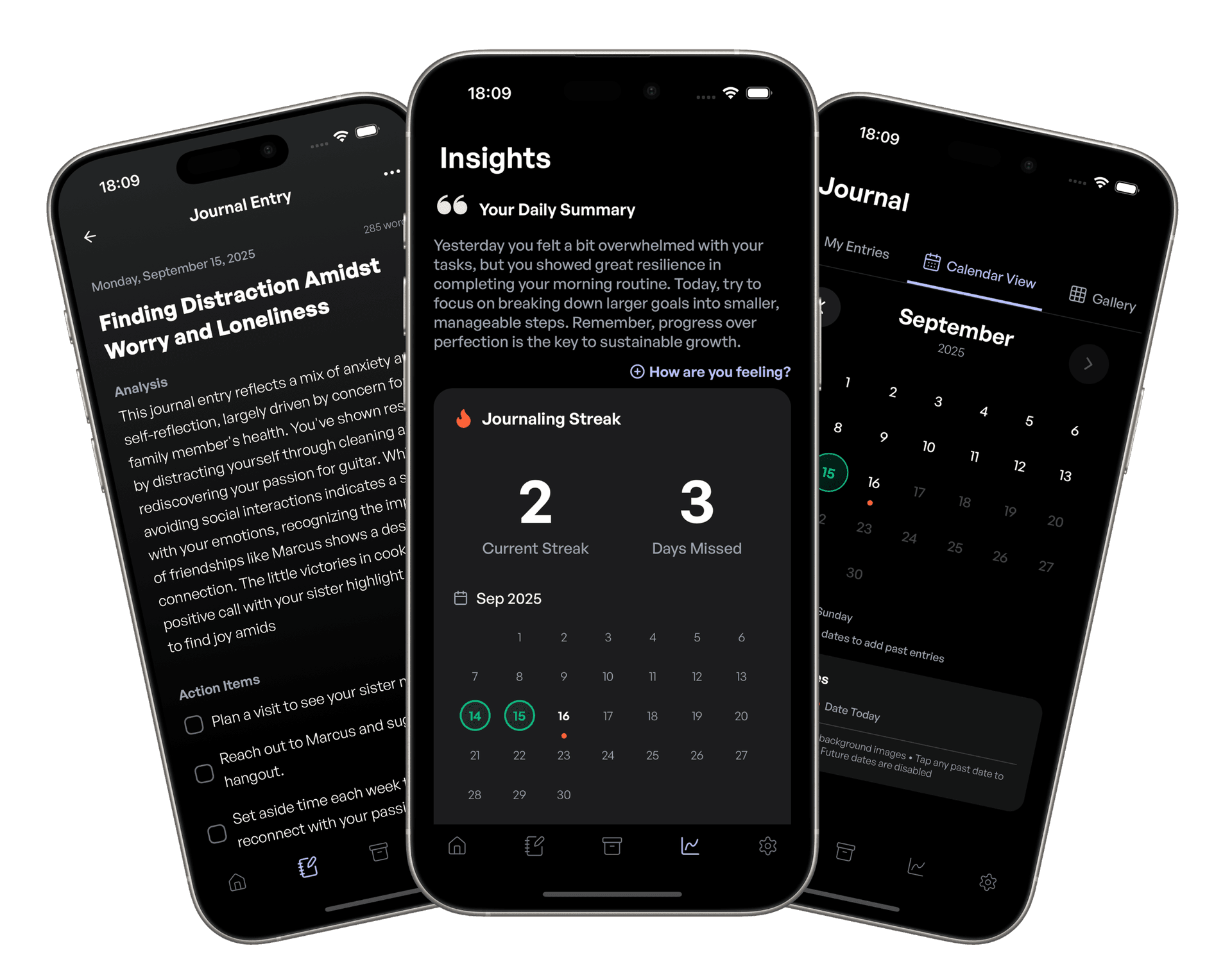 Avva journaling app interface showing daily reflection and growth tracking